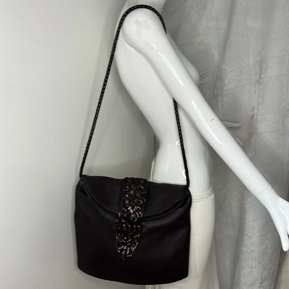 Desmo Brown Pebbled Leather Foldover Shoulder Crossbody Bag - Picture 5 of 11